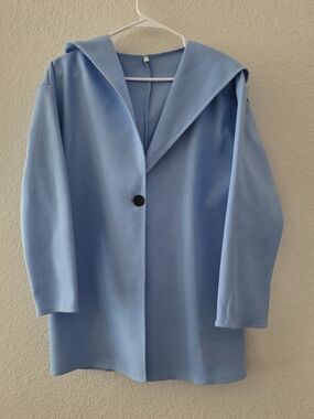 Light Blue Women's Hooded Single-Button Coat